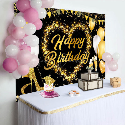 Lofaris Classical Balloon Glitter Flags Birthday Backdrop