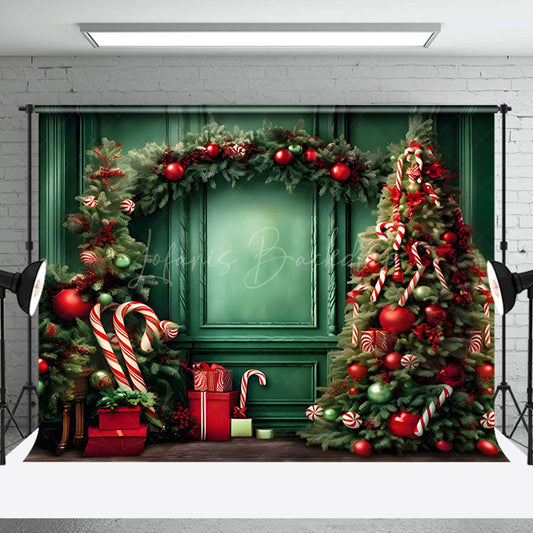 Lofaris Classical Green Wall Christmas Tree Holiday Backdrop