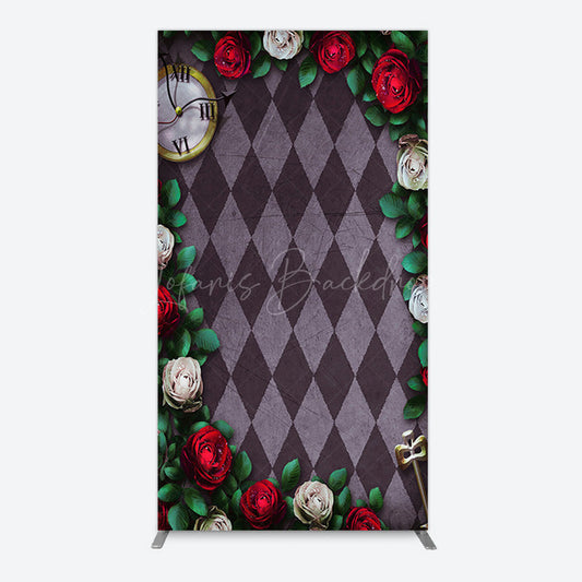 Lofaris Clock Leaves White Red Rose Rhombus Rectangle Backdrop