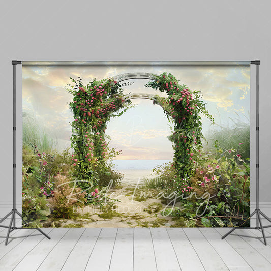 Lofaris Cloud Sky Greenery Floral Arch Wedding Photo Backdrop