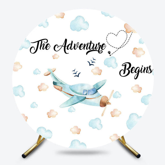 Lofaris Clouds Airplane The Adventure Begins Round Backdrop