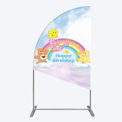 Lofaris Clouds Rainbow Cute Bear Happy Birthday Half Moon Arch Backdrop