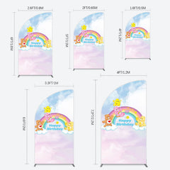 Lofaris Clouds Rainbow Cute Bear Happy Birthday Half Moon Arch Backdrop
