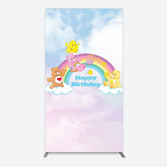 Lofaris Clouds Rainbow Cute Bear Happy Birthday Rectangle Backdrop