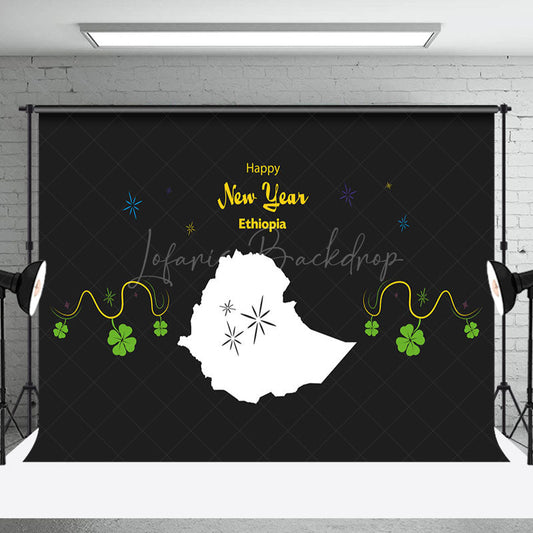 Lofaris Clover Map Black Happy New Year Ethiopia Backdrop