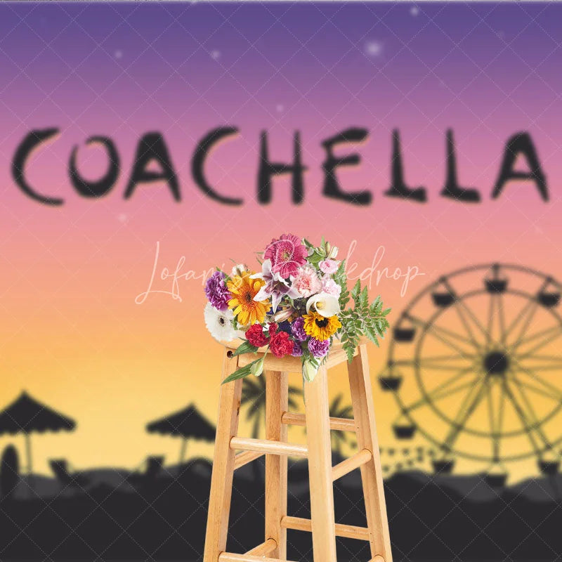Lofaris Coachella Theme Music Festival Backdrop Sunset Palm Trees and Ferris Wheel Party Decor