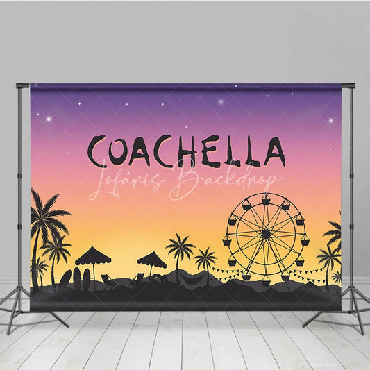 Lofaris Coachella Theme Music Festival Backdrop Sunset Palm Trees and Ferris Wheel Party Decor