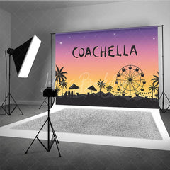 Lofaris Coachella Theme Music Festival Backdrop Sunset Palm Trees and Ferris Wheel Party Decor