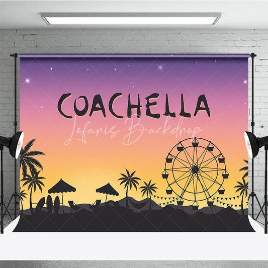 Lofaris Coachella Theme Music Festival Backdrop Sunset Palm Trees and Ferris Wheel Party Decor