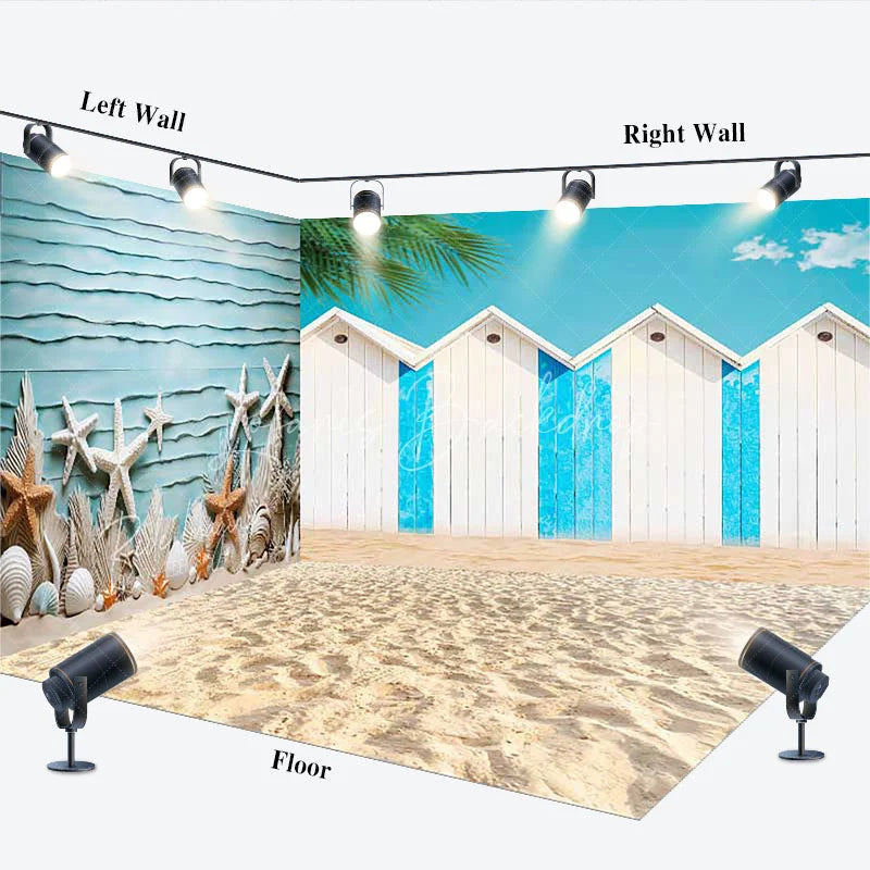 Lofaris Coastal Beach Hut and Starfish Room Set Backdrop Summer Vacation Photography Decor