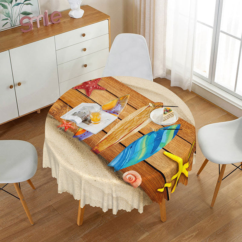 Lofaris Coastal Beach Round Tablecloth with Conch and Starfish Pattern for Nautical Themed Dining Decor