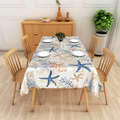 Lofaris Coastal Starfish and Coral Reef Rectangle Tablecloth Nautical Ocean Theme Table Cover for Summer Beach Party