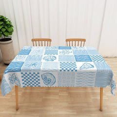 Lofaris Coastal Summer Tablecloth with Blue Conch Shells and Fruit for Beach House Kitchen Dining Decor