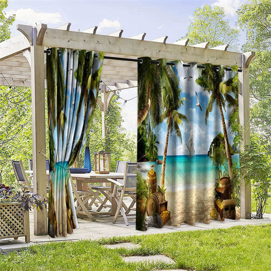 Lofaris Coconut Beach Waterproof Printed Outdoor Curtains