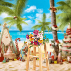 Lofaris Coconut Tree Beach Sky Christmas In July Backdrop
