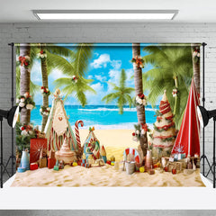Lofaris Coconut Tree Beach Sky Christmas In July Backdrop