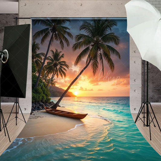 Lofaris Coconut Trees By Beach Sunset Summer Sweep Backdrop