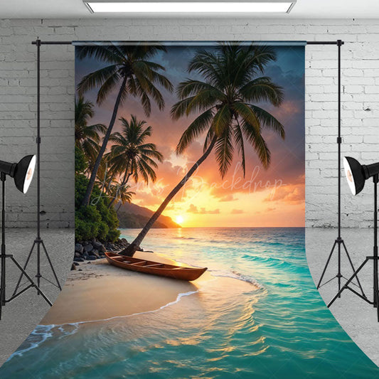 Lofaris Coconut Trees By Beach Sunset Summer Sweep Backdrop