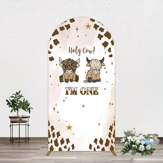 Lofaris Coffee Cow Pattern Im One Birthday Arch Backdrop