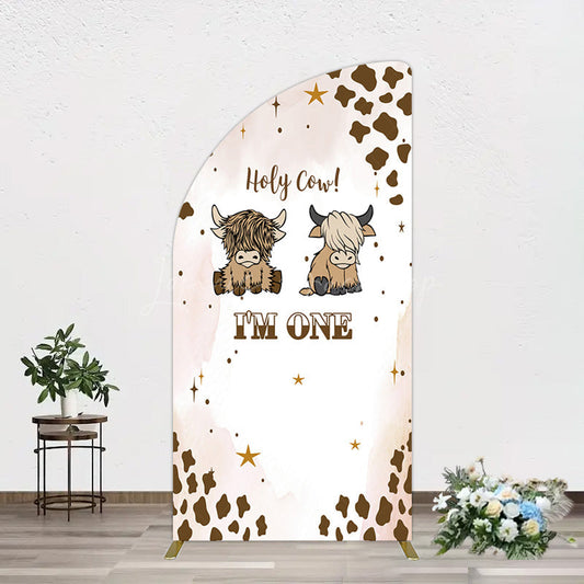 Lofaris Coffee Cow Pattern Im One Birthday Half Moon Arch Backdrop