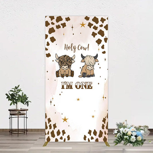 Lofaris Coffee Cow Pattern Im One Birthday Rectangle Backdrop