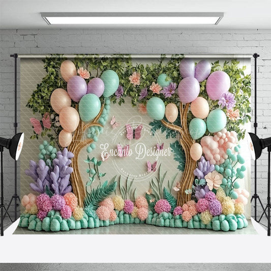 Lofaris Color Balloons Floral Trees Fairy Cake Smash Backdrop