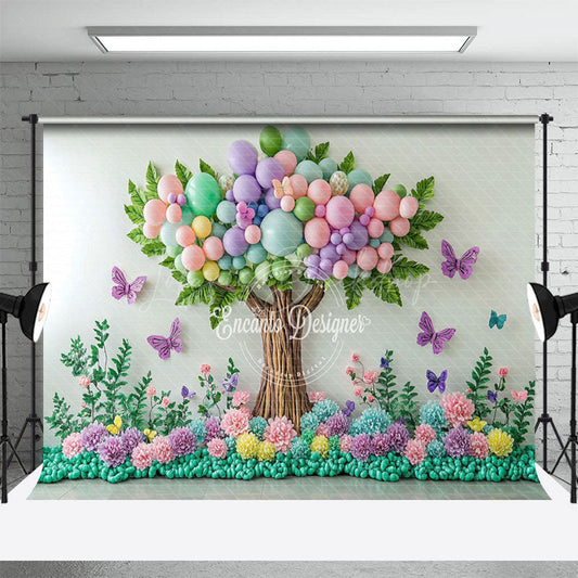 Lofaris Color Balloons Tree Butterfly Cake Smash Backdrop