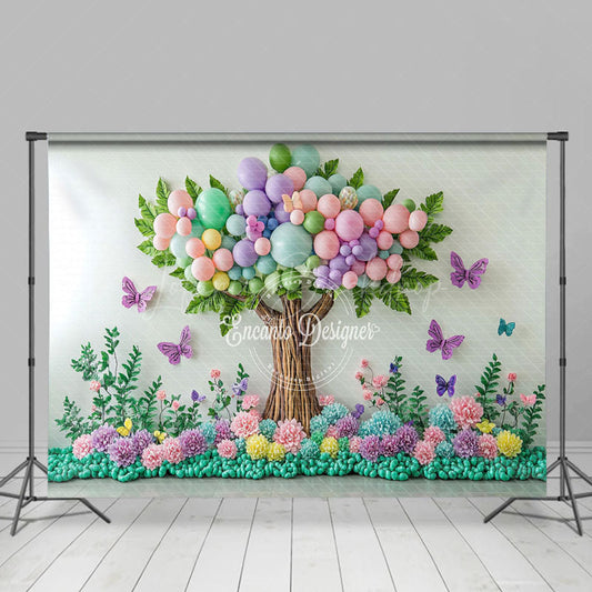Lofaris Color Balloons Tree Butterfly Cake Smash Backdrop