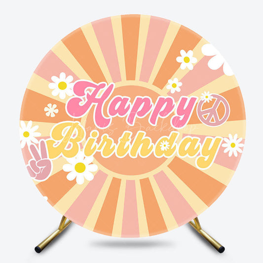 Lofaris Color Boho Sun Groovy Happy Birthday Round Backdrop