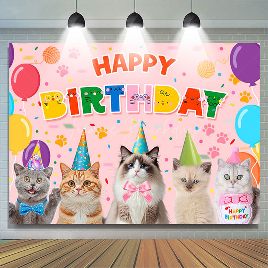 Lofaris Color Cat Paw Print Balloons Happy Birthday Backdrop