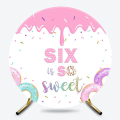 Lofaris Color Donut Candy Cream Six Is So Sweet Round Backdrop