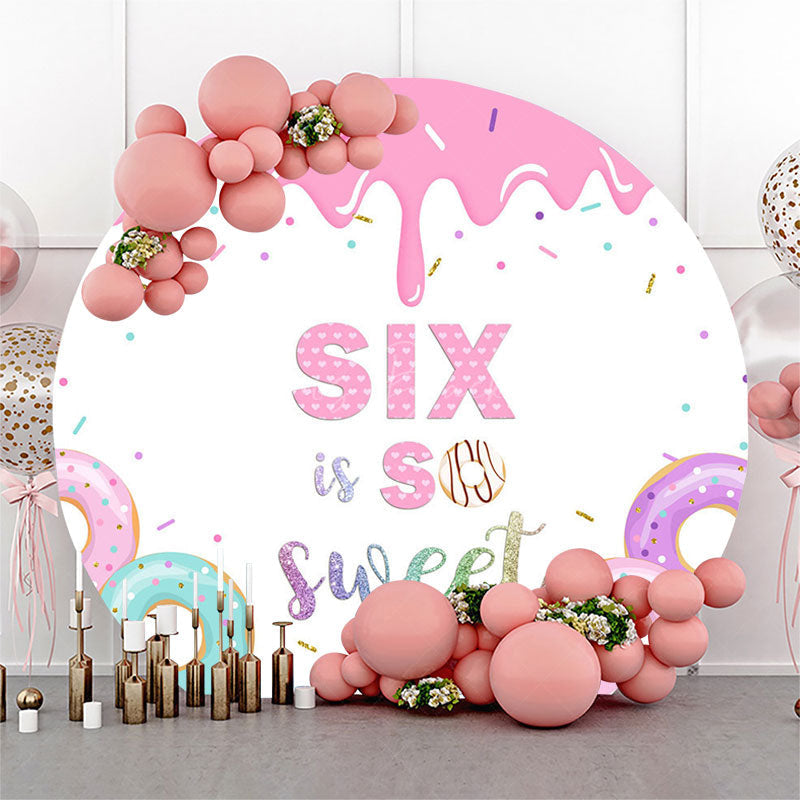 Lofaris Color Donut Candy Cream Six Is So Sweet Round Backdrop