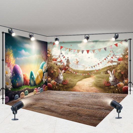 Lofaris Color Eggs Bunny Spring Easter Room Set Backdrop