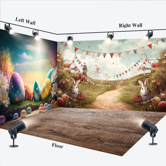 Lofaris Color Eggs Bunny Spring Easter Room Set Backdrop