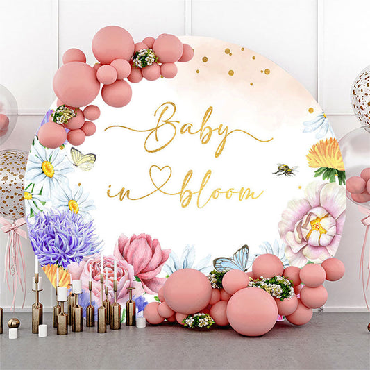 Lofaris Color Floral Baby In Bloom Round Gender Reveal Backdrop