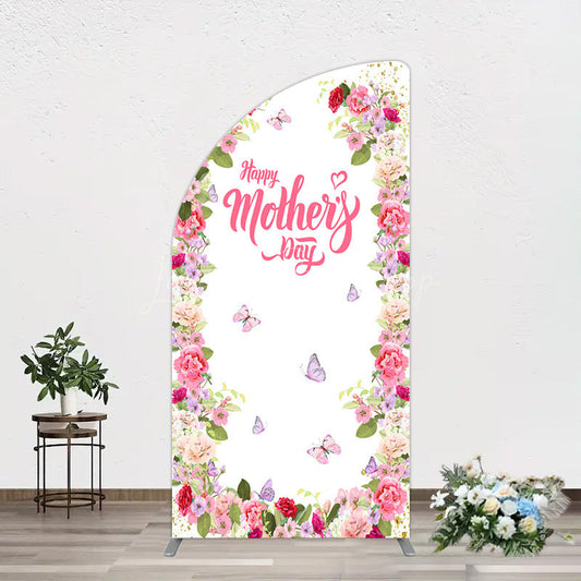 Lofaris Color Floral Spring Happy Mothers Day Half Moon Arch Backdrop