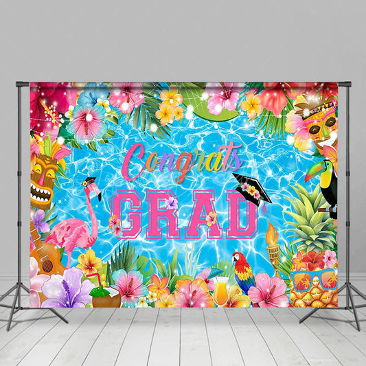 Lofaris Color Floral Swimming Pool Congrats Grad Backdrop