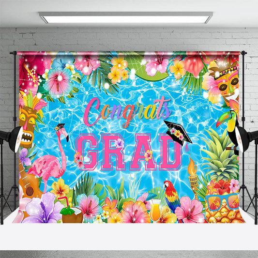 Lofaris Color Floral Swimming Pool Congrats Grad Backdrop
