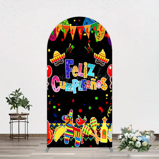 Lofaris Color Mexican Carnival Happy Birthday Arch Backdrop