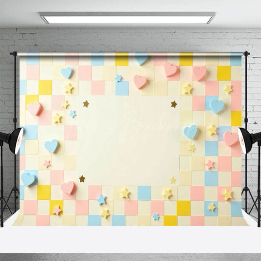 Lofaris Color Pop Up Hearts Stars Checkered Wedding Backdrop