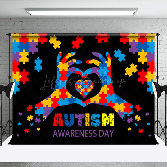 Lofaris Color Puzzle Heart Autism Awareness Day Backdrop