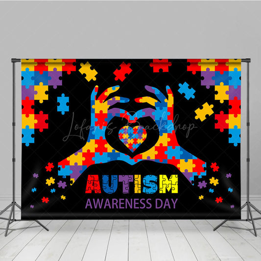 Lofaris Color Puzzle Heart Autism Awareness Day Backdrop