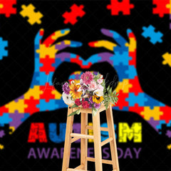 Lofaris Color Puzzle Heart Autism Awareness Day Backdrop