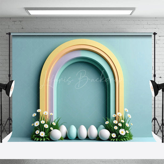 Lofaris Color Rainbow Arch Grass Floral Eggs Easter Backdrop