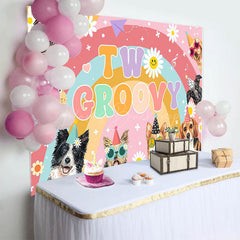 Lofaris Color Rainbow Daisy Dogs Two Groovy Birthday Backdrop
