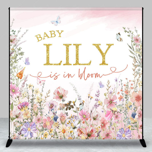 Lofaris Color Spring Floral Custom Name Baby Shower Backdrop