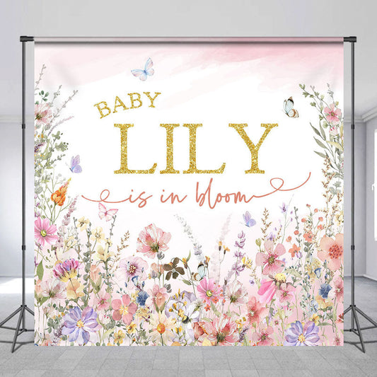 Lofaris Color Spring Floral Custom Name Baby Shower Backdrop
