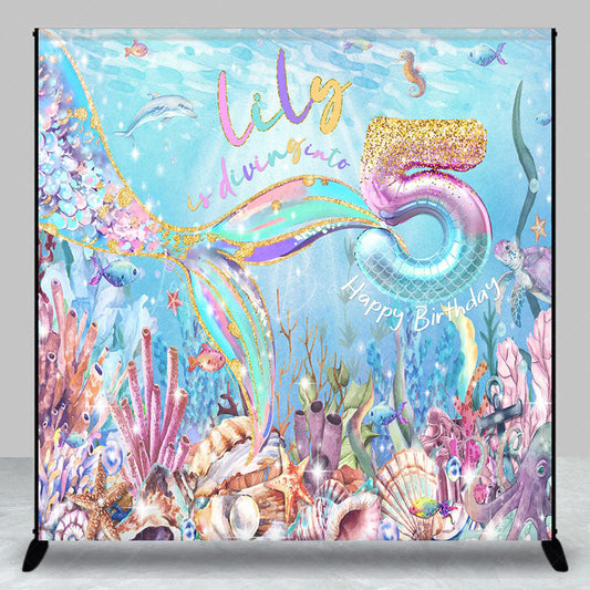 Lofaris Color Undersea Mermaid Custom 5th Birthday Backdrop