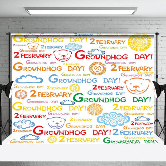 Lofaris Colorful 2 February Happy Groundhog Day Backdrop