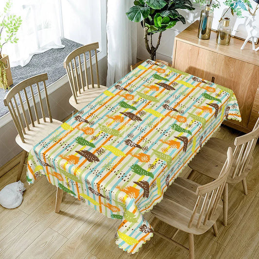 Lofaris Colorful Abstract Brushstroke Rectangle Tablecloth Orange Green Artistic Stripe Cover Modern Dining Decor